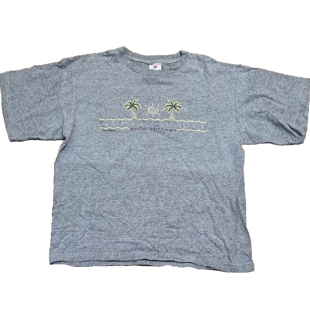 Penningtons Heather Gray Palm Tree Graphic T-Shirt Women's Vintage Cotton Tee L